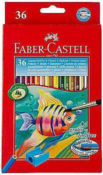Карандаши 36 цв. акварельные + кисточка (картон), 114437, Faber-Castell, 25451 Карандаши 36 цв. акварельные + кисточка (картон), 114437, Faber-Castell, 25451