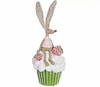 Декоративна статуетка Заєць на капкейці, 20.5см