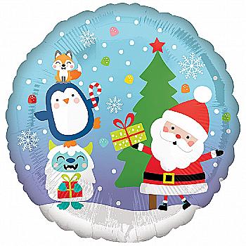 Куля повітряна 18" Дід мороз і звірі під ялинкою S40, 3202-2877 Куля повітряна 18" Дід мороз і звірі під ялинкою S40, 3202-2877
