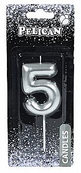 Свічка-цифра для торта Pelican "5", срібло, 6 см, 866025 Свічка-цифра для торта Pelican "5", срібло, 6 см, 866025