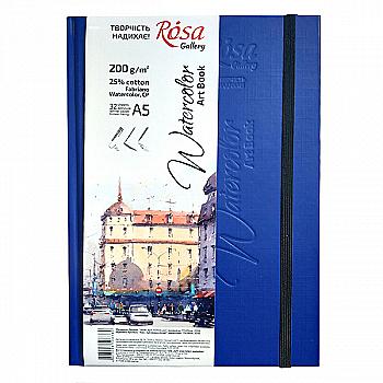 Блокнот А5 для акварелі "Watercolor" 32 арк. 200 г/м2, папір білий, сер. зерно, ROSA Gallery Блокнот А5 для акварелі "Watercolor" 32 арк. 200 г/м2, папір білий, сер. зерно, ROSA Gallery
