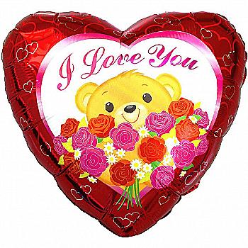 Шар воздушный 18" I love you Медвежонок с розами Ф, 1202-1091