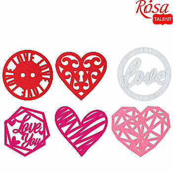 Набор заготовок "Love" 6*6 см, фетр, 6 шт, Rosa Talent Набор заготовок "Love" 6*6 см, фетр, 6 шт, Rosa Talent