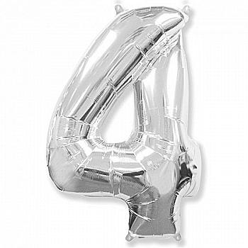 Куля повітряна 40" Цифра 4 срібло Ф, 3207-1162
