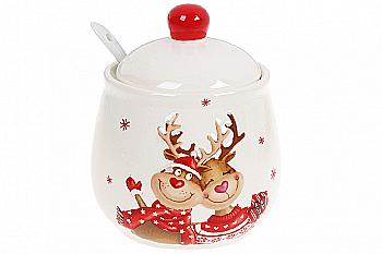 Цукорниця керамічна "Новорічні олені" 350 мл, DM718-X Цукорниця керамічна "Новорічні олені" 350 мл, DM718-X