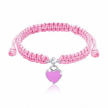 Браслет плетеный "Сердце", розовый, 419554800611