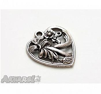 Набір металевих підвісок Серце з квітками 19*22 мм 10шт