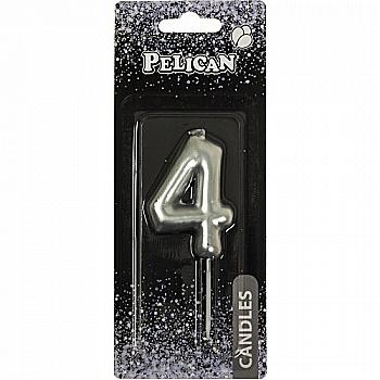 Свічка-цифра для торта Pelican "4", срібло, 6 см, 866024 Свічка-цифра для торта Pelican "4", срібло, 6 см, 866024