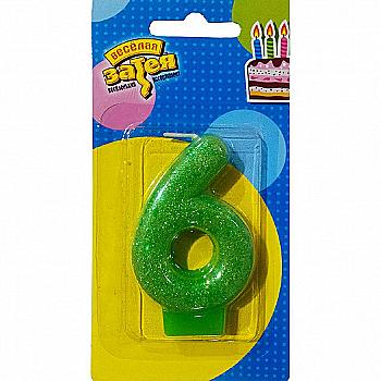 Свічка-цифра "6" Блискуча 7,6 см, 1502-2152 Свічка-цифра "6" Блискуча 7,6 см, 1502-2152