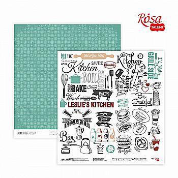 Папір для скрапбукінгу "Recipe book" 7, двосторонній 30,48*30,48 см, 200 г/м2, Rosa Talent Папір для скрапбукінгу "Recipe book" 7, двосторонній 30,48*30,48 см, 200 г/м2, Rosa Talent