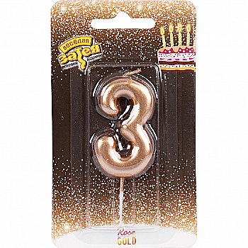 Свічка-цифра "3" Рожеве золото 4,5 см, 1502-3003 