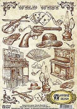 Карта декупажна А4 Дикий, дикий Вест, 40 г/м², S 086