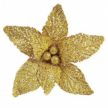 Пуансеттія 27 см з кліпом, золота 750271