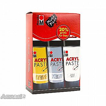 Набор паст структурных, Белая, Золото, Серебро, 3 шт, Marabu