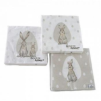 Серветки паперові великодні "Sammy" 17*17 см, 20 шт., білий з бежевим малюнком (3 види), 2018196