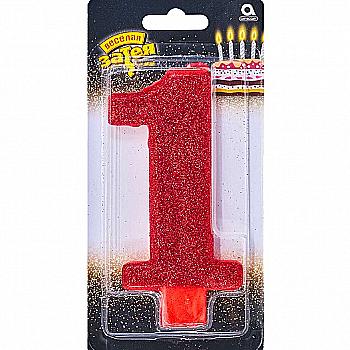 Свічка-цифра "1" Гігант глітер, 13 см, 1502-4636