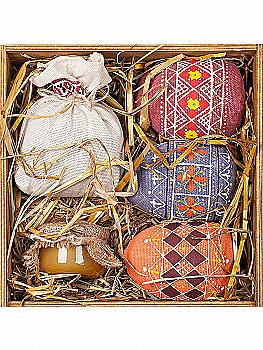 Деревянная коробка №45а, Пасхальные яйца, чай, мед, сено, 2023010117