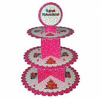 Підставка для мафінів "З Днем народження", рожева, F-050501