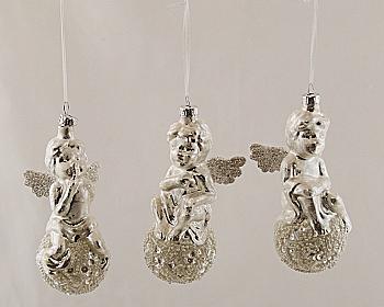 Набір підвісок новорічних Янголи білі скляні 7*15 см в асортим. (3 шт.), 97859 ТМ "Floristik"