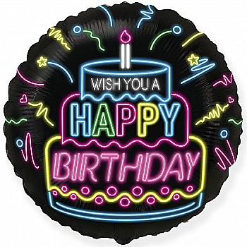 Куля повітряна 18" "Wish you a happy birthday" неон, 1202-3131 Куля повітряна 18" "Wish you a happy birthday" неон, 1202-3131