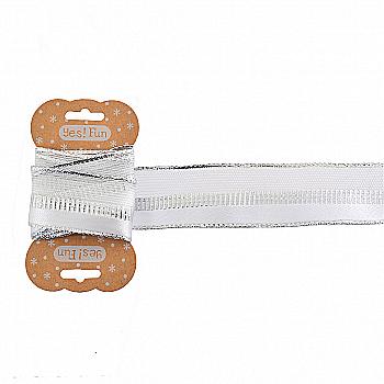 Стрічка декоративна 3 см*2 м, біла зі сріблом, 750328 Стрічка декоративна 3 см*2 м, біла зі сріблом, 750328