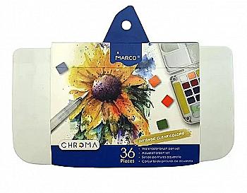 Фарби акварельні 36 кол. "Chroma" з пензликом, 1050 -36AB, ТМ "Marco" Фарби акварельні 36 кол. "Chroma" з пензликом, 1050 -36AB, ТМ "Marco"