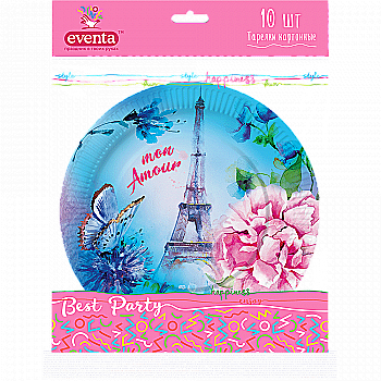 Тарелки бумажные D23 см с рис. Париж, 10 шт, Eventa