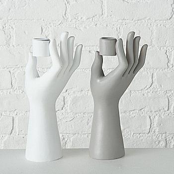 Свічник декоративний з полістоуна "Hand" h=25 см/l=9 см, сірий/білий (2 види), 2008734 Свічник декоративний з полістоуна "Hand" h=25 см/l=9 см, сірий/білий (2 види), 2008734