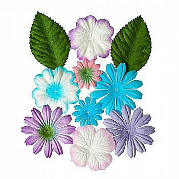 Набор цветов с листочками с шелковичного бумаги 10 шт, нежные