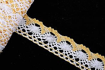 Кружево льняное 10 м, белое с желтым, 5-37070