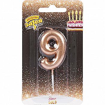 Свічка-цифра "9" Рожеве золото 4,5 см, 1502-3009 Свічка-цифра "9" Рожеве золото 4,5 см, 1502-3009