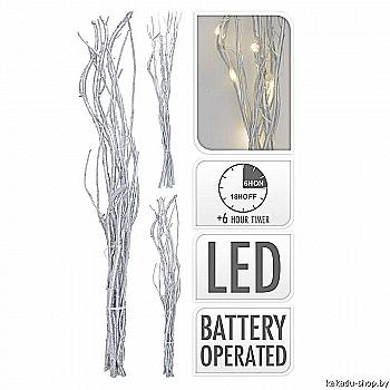 Декор новогодний Искусственная ветка с LED-подсветкой, 40 см/12 микроламп, серебристый (от батар.), AXF203700 Декор новогодний Искусственная ветка с LED-подсветкой, 40 см/12 микроламп, серебристый (от батар.), AXF203700