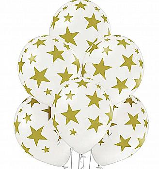 Кулька повітряна B105, металік білий "Зірки золотисті", 30 см, 1103-1582 Кулька повітряна B105, металік білий "Зірки золотисті", 30 см, 1103-1582