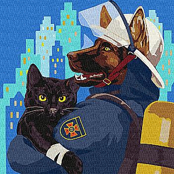 Набір для розпису по номерах 40*40 см "Пухнастий рятівник", KHO4334