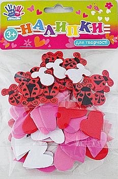 Наклейки для творчества "Божьи коровки и сердечки", ЭВА, в уп.70 шт, 951256