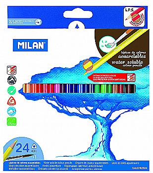 Карандаши 24 цв. акварельные треугольные с кисточкой 2,9 мм, 0742324 Milan Карандаши 24 цв. акварельные треугольные с кисточкой 2,9 мм, 0742324 Milan