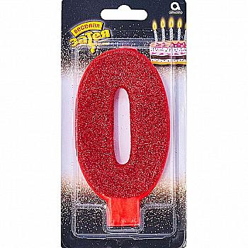 Свічка-цифра "0" Гігант глітер, 13 см, 1502-4635