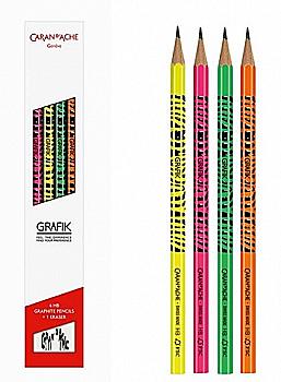 Набор карандашей Caran d`Ache Grafik Fluo HB + резинка, 4 шт., 343.402