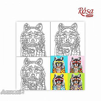 Полотно на картоні з контуром, Pop Art Raccoon, 30*30, бавовна, акрил, Rosa Start Полотно на картоні з контуром, Pop Art Raccoon, 30*30, бавовна, акрил, Rosa Start