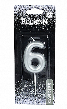 Свічка-цифра для торта Pelican "6", срібло, 6 см, 866026 Свічка-цифра для торта Pelican "6", срібло, 6 см, 866026