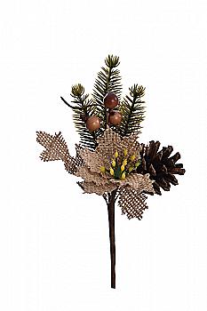 Декор новорічний Штучна гілочка сосни 17 см з ягодами/шишками/листям/пуансеттія, 82060087