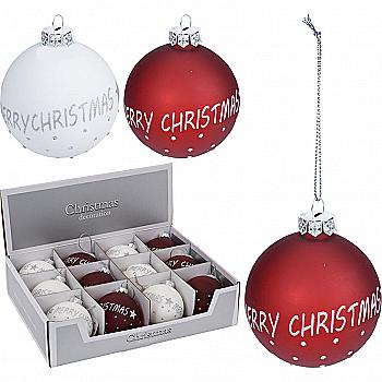 Прикраса ялинкова "Куля "Merry Christmas" 8 см, біла/червона, ACT401130 Прикраса ялинкова "Куля "Merry Christmas" 8 см, біла/червона, ACT401130