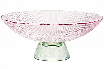 Фруктовница из цветного стекла 33 см, на ножке, розовый с изумрудным, 5020Z