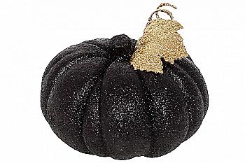 Декор Гарбуз, 17,5 см, чорний глітер, 113-777 Декор Гарбуз, 17,5 см, чорний глітер, 113-777