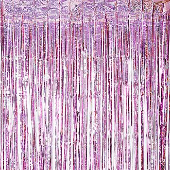 Гирлянда-занавес фольга розовая голография,  1*2 м, 1501-6022