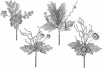 Декоративний букет 18 см, срібний гліттер, 901-047