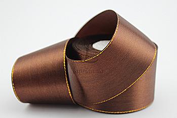 Лента атлас с краем 38 мм-23 м, 032, коричневая