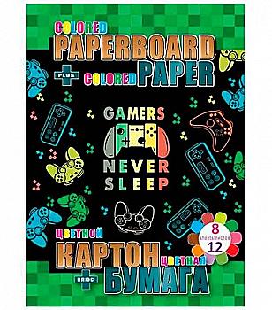 Набір картону двост. 8+2 арк. метал. картону + папір 12 арк. двост., Kidis, Gamers never sleep, 13277 Набір картону двост. 8+2 арк. метал. картону + папір 12 арк. двост., Kidis, Gamers never sleep, 13277