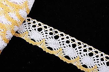 Кружево льняное 10 м, белое с желтым, 5-36981