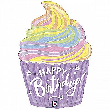 Шар воздушный 27" Фигура, Happy Birthday Кекс пастель сверкающий, 3207-2767 Шар воздушный 27" Фигура, Happy Birthday Кекс пастель сверкающий, 3207-2767